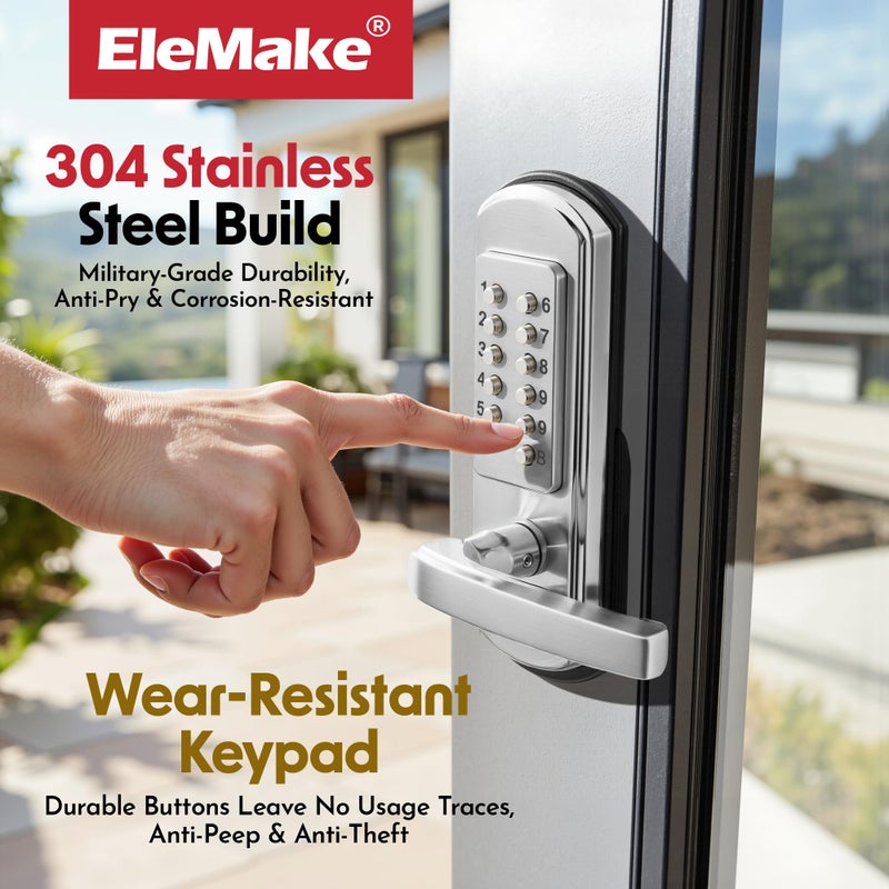 Elemake Keypad Door Lock, Keyless Entry Door Lock Mechanical Lock with Keypad, Combination Code Locks with Handle, Right Handed Door Lever, Stainless Steel 304 - NOT a Deadbolt - Image 4